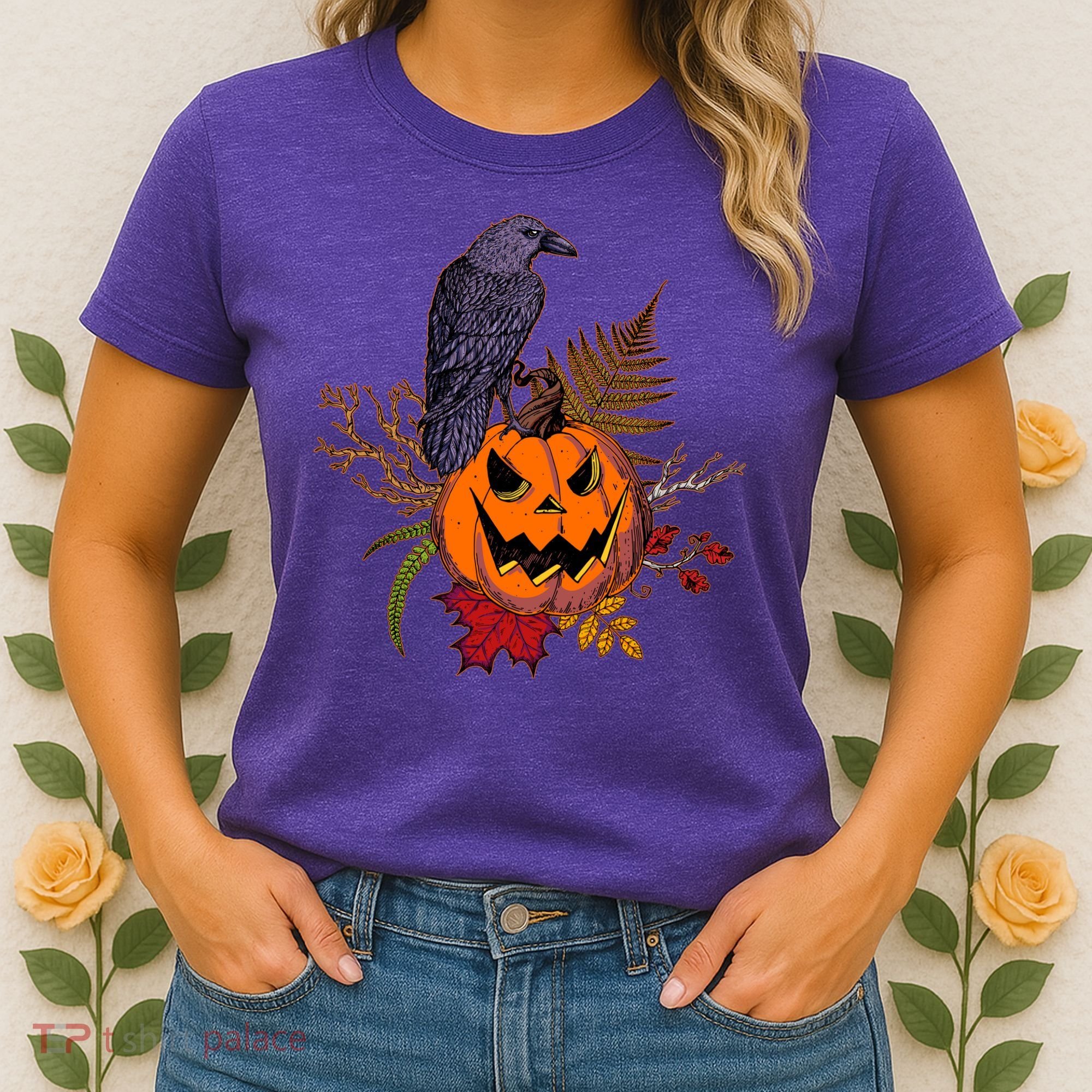 Halloween Crow Raven Pumpkin Fall Autumn Lover Women's T-Shirt