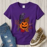 Halloween Crow Raven Pumpkin Fall Autumn Lover Women's T-Shirt thumb 3
