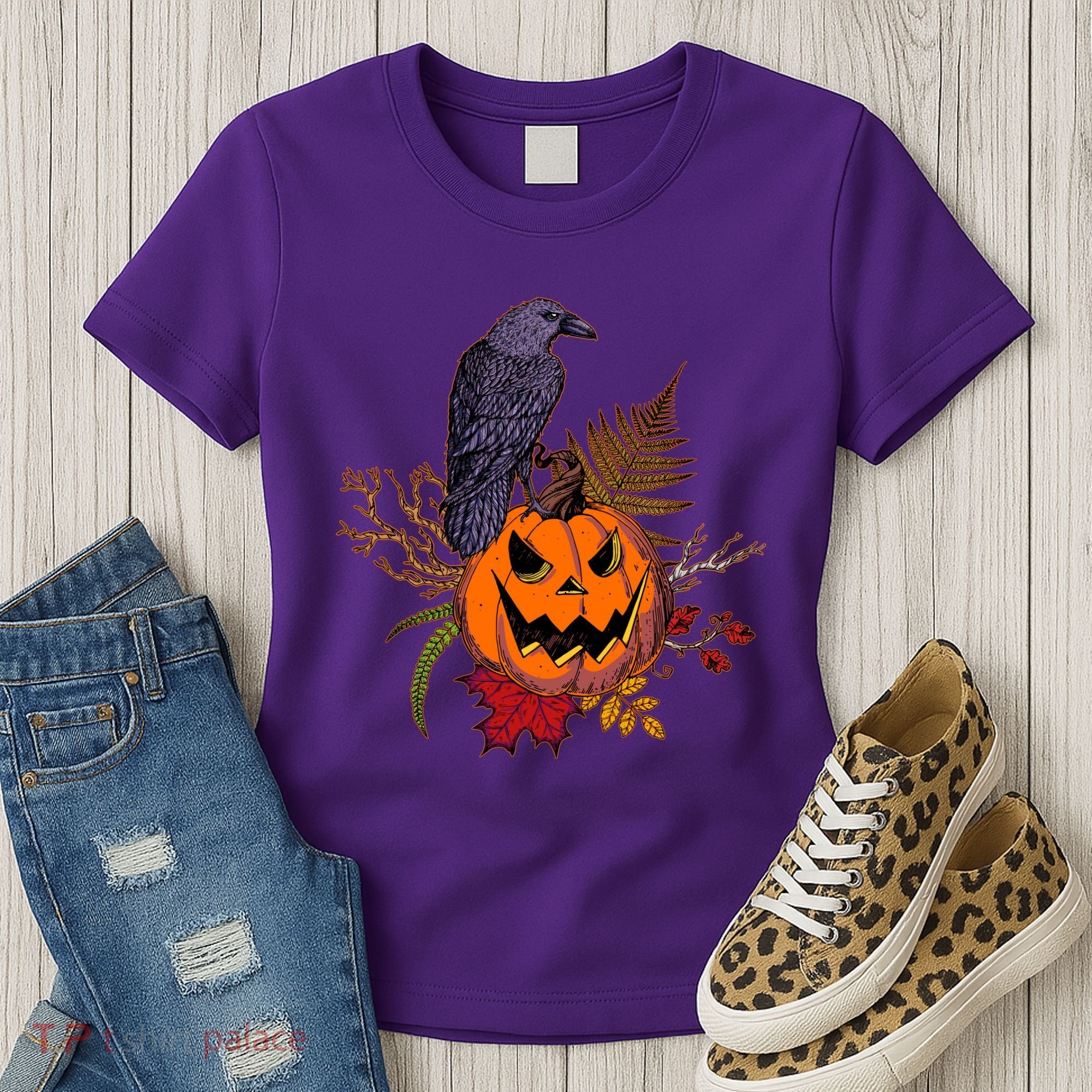 Halloween Crow Raven Pumpkin Fall Autumn Lover Women's T-Shirt