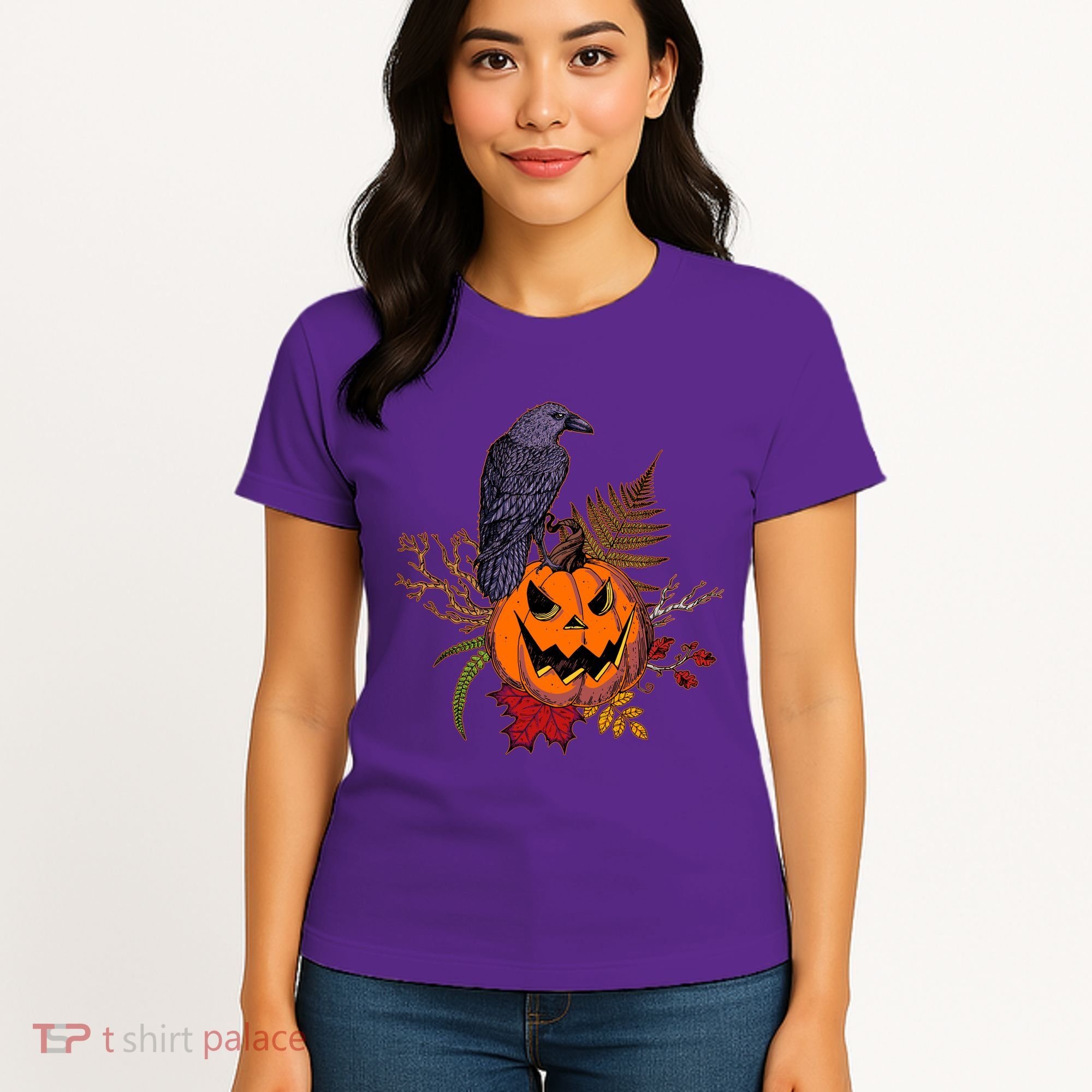 Halloween Crow Raven Pumpkin Fall Autumn Lover Women's T-Shirt