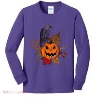 Halloween Crow Raven Pumpkin Fall Autumn Lover Kids Long Sleeve Shirt thumb 0