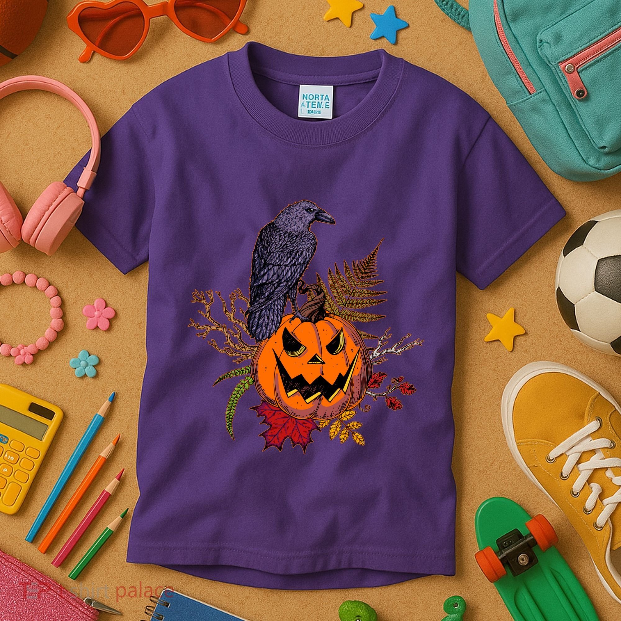 Halloween Crow Raven Pumpkin Fall Autumn Lover Kids T-Shirt
