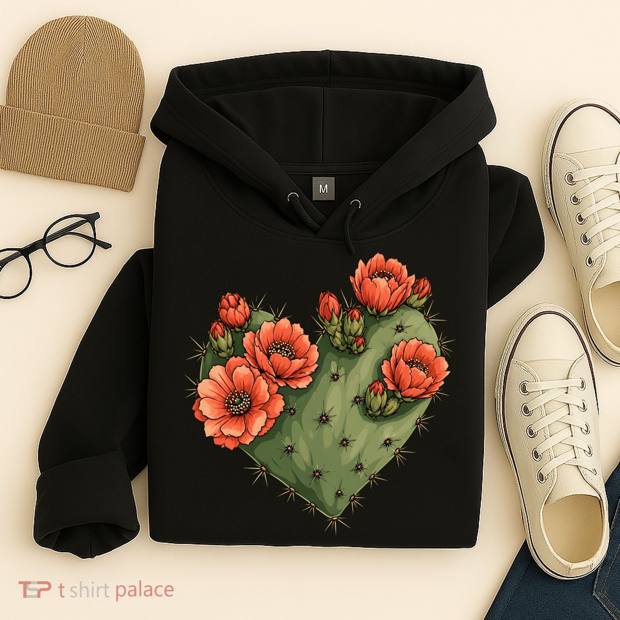 Heart Cactus Red Flower Hoodie