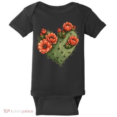 Heart Cactus Red Flower Baby Bodysuit