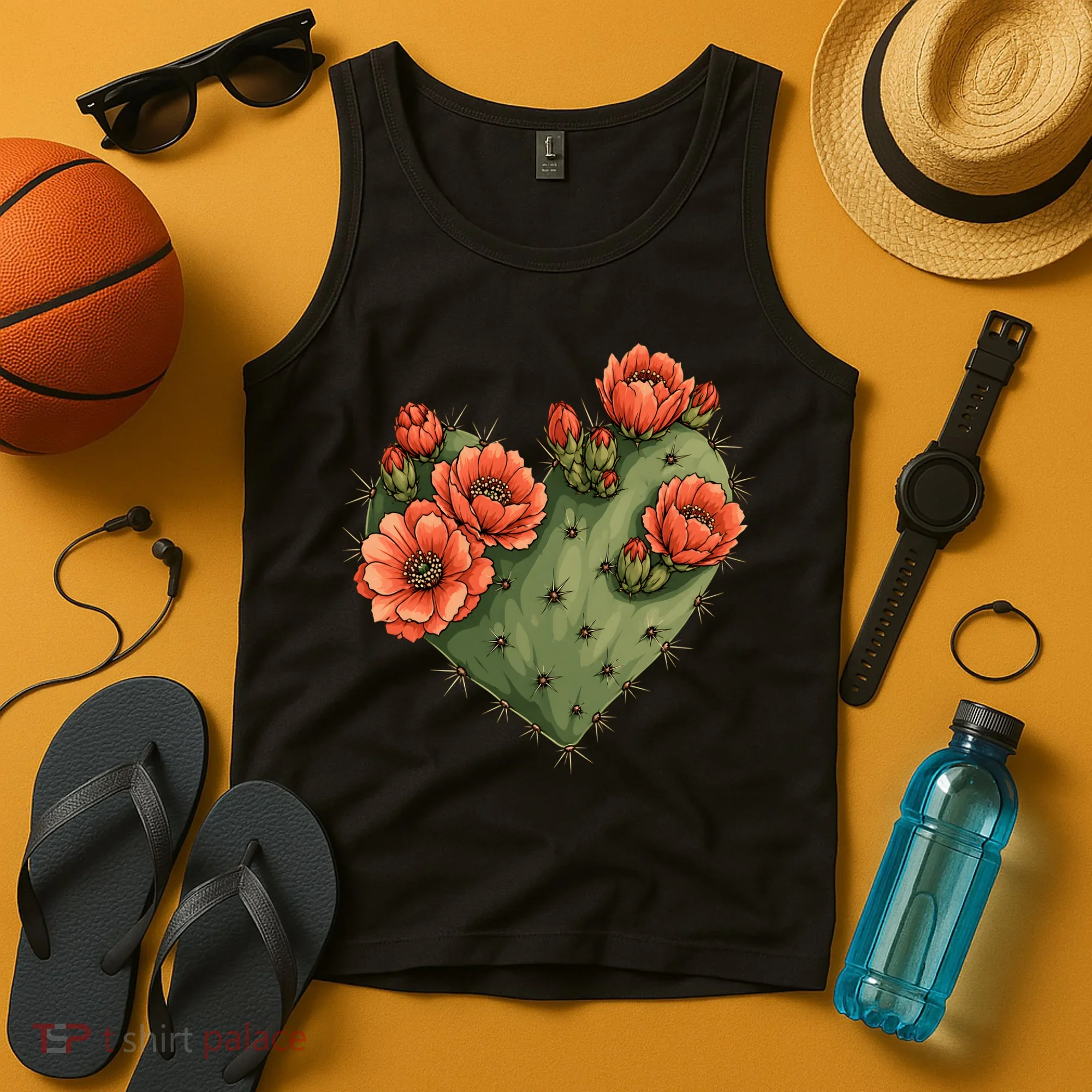 Heart Cactus Red Flower Tank Top