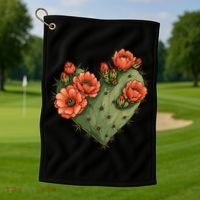 Heart Cactus Red Flower Golf Towel thumb 1