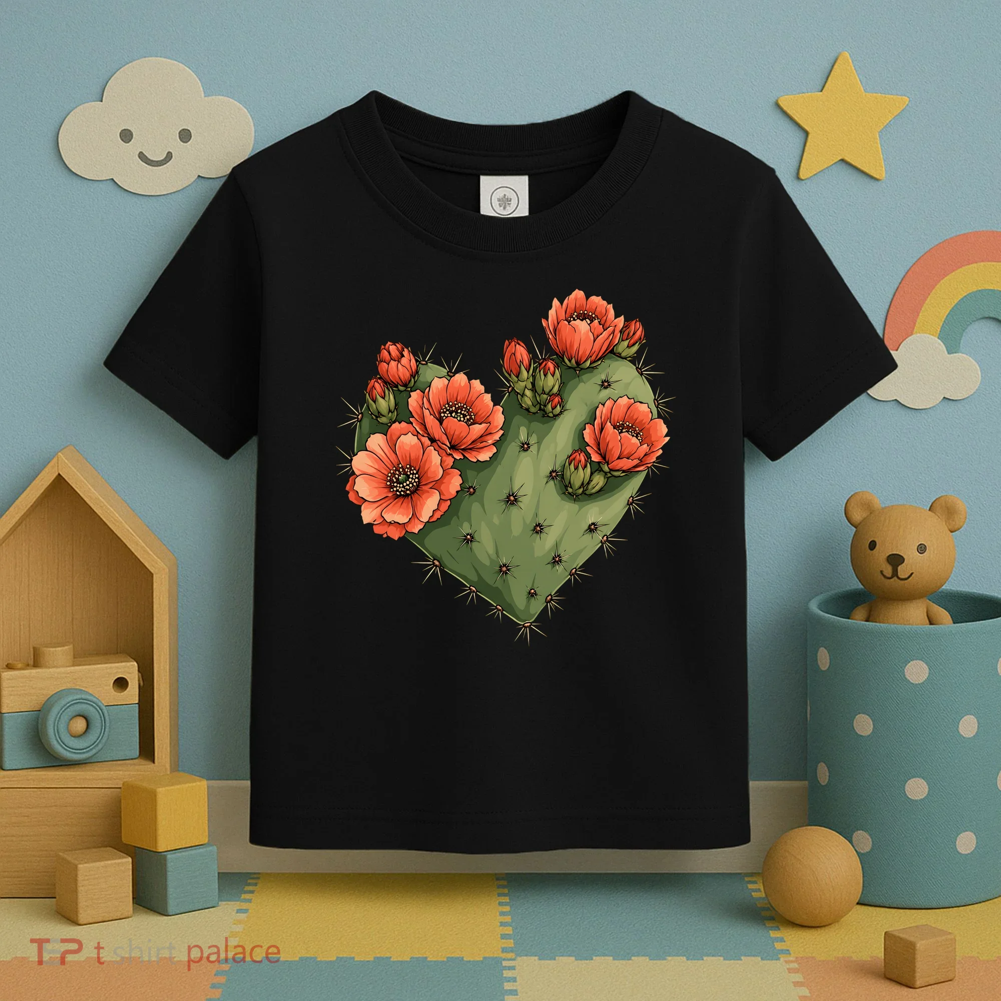 Heart Cactus Red Flower Toddler T-Shirt