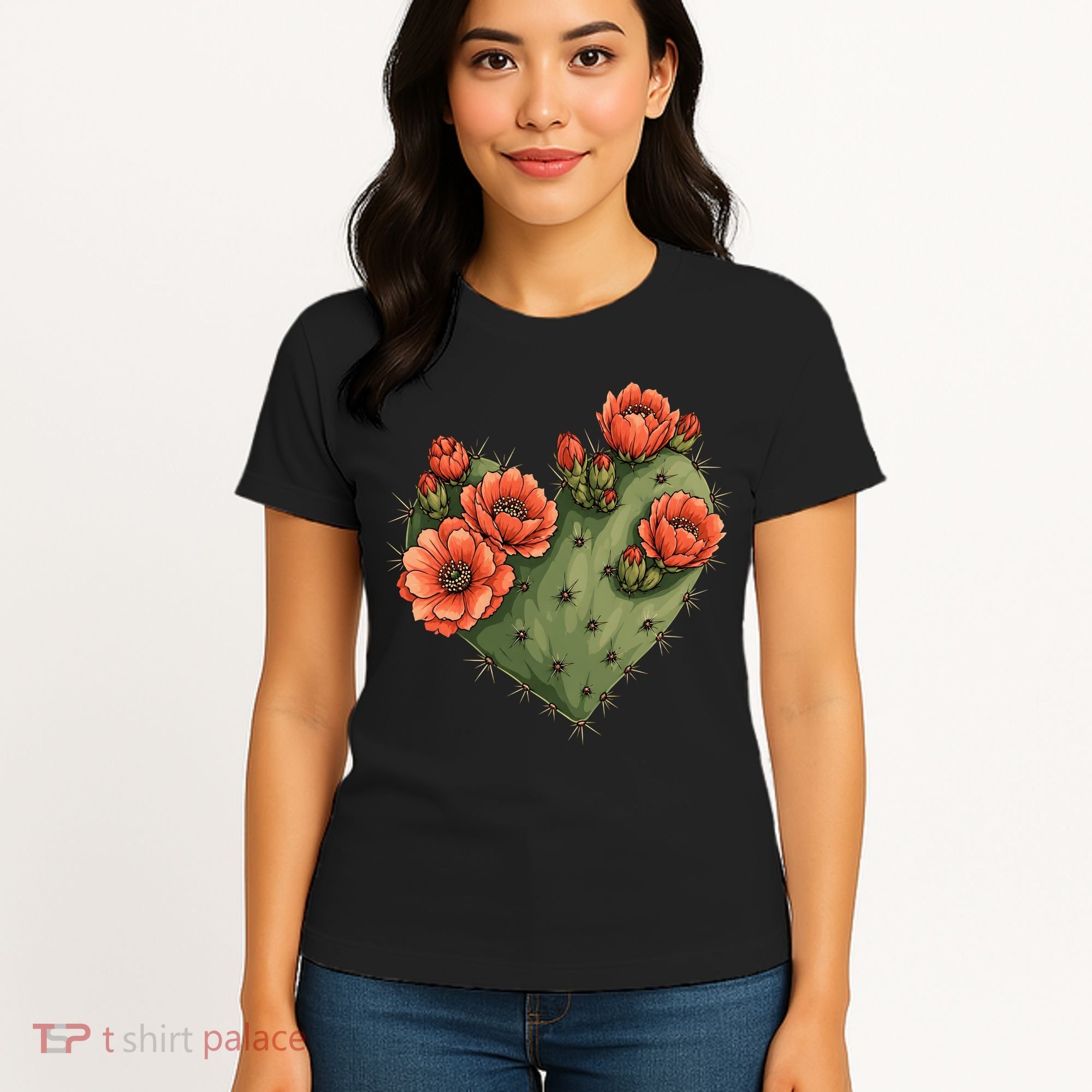 Heart Cactus Red Flower Women's T-Shirt