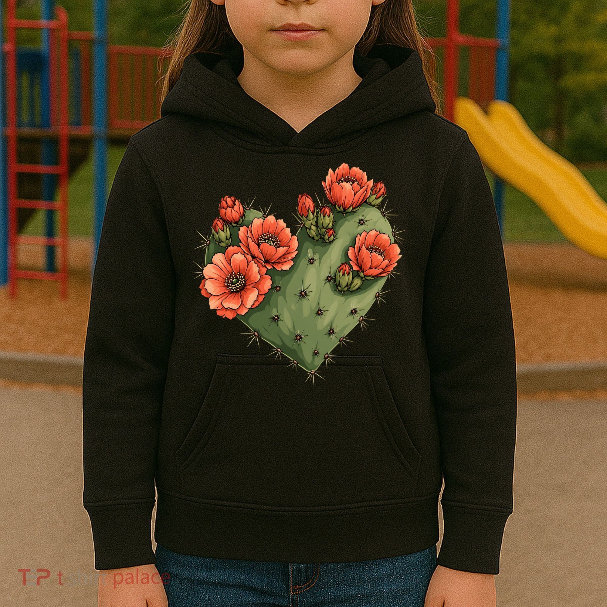 Heart Cactus Red Flower Kids Hoodie