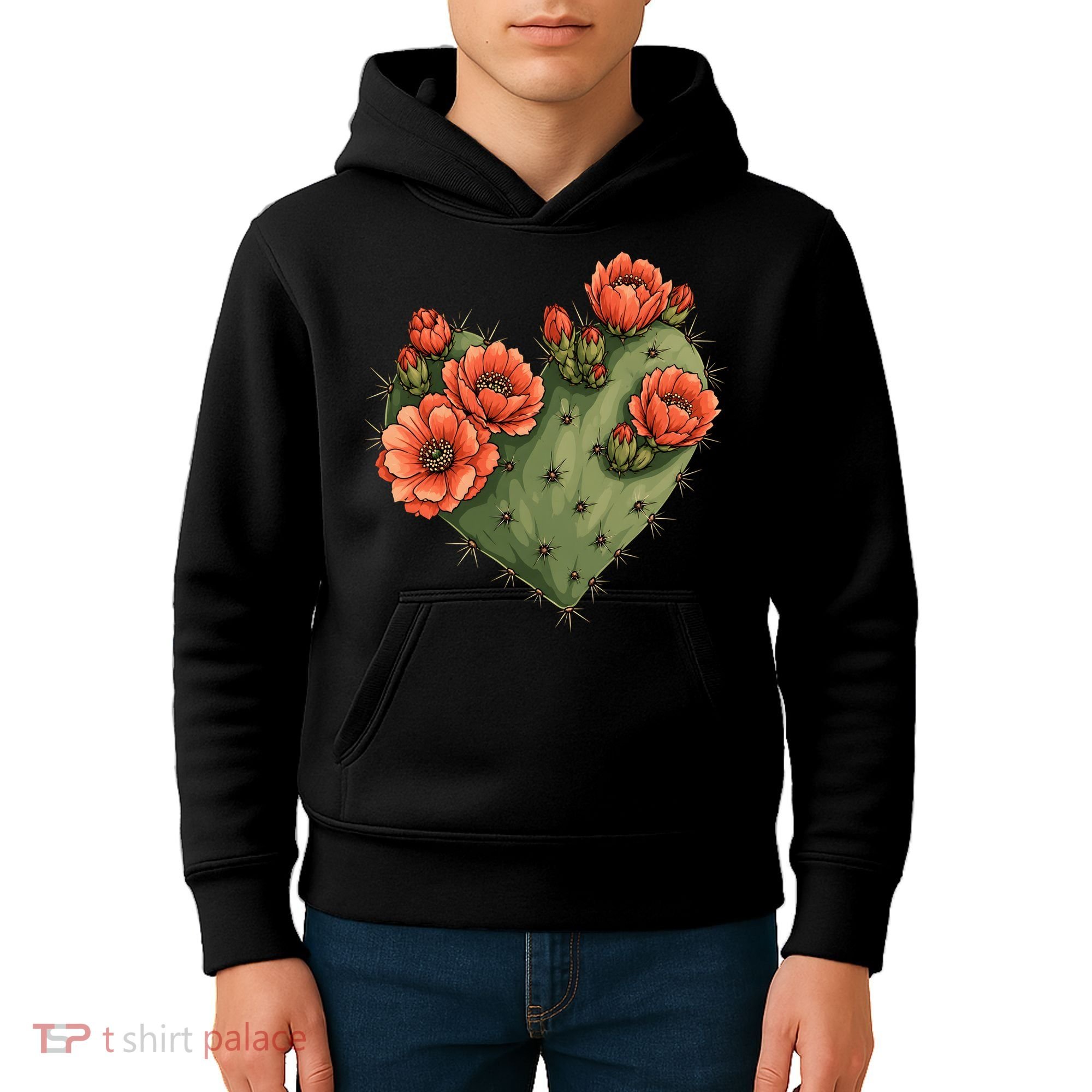 Heart Cactus Red Flower Kids Hoodie