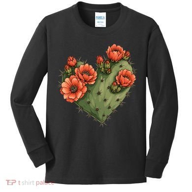 Heart Cactus Red Flower Kids Long Sleeve Shirt