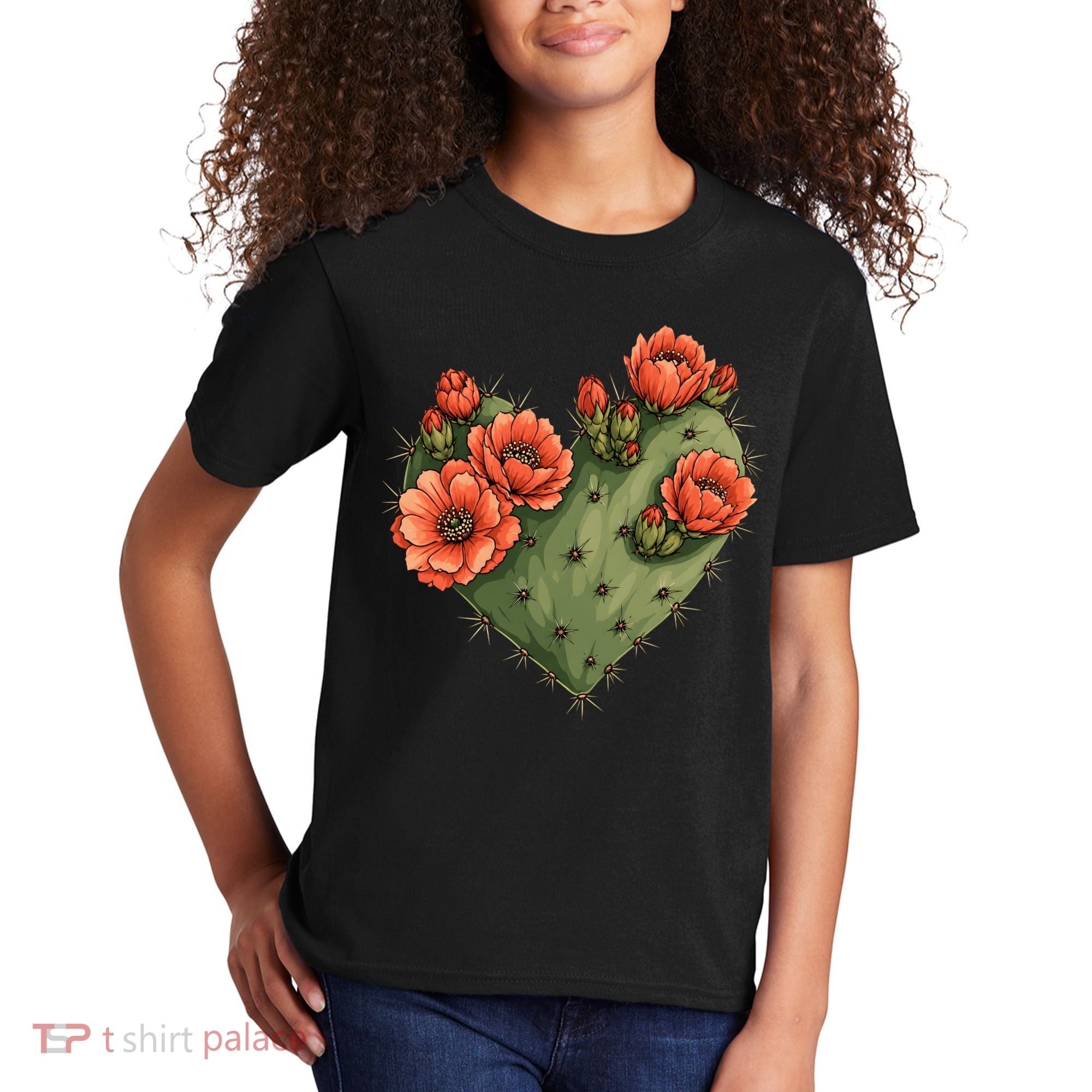 Heart Cactus Red Flower Kids T-Shirt