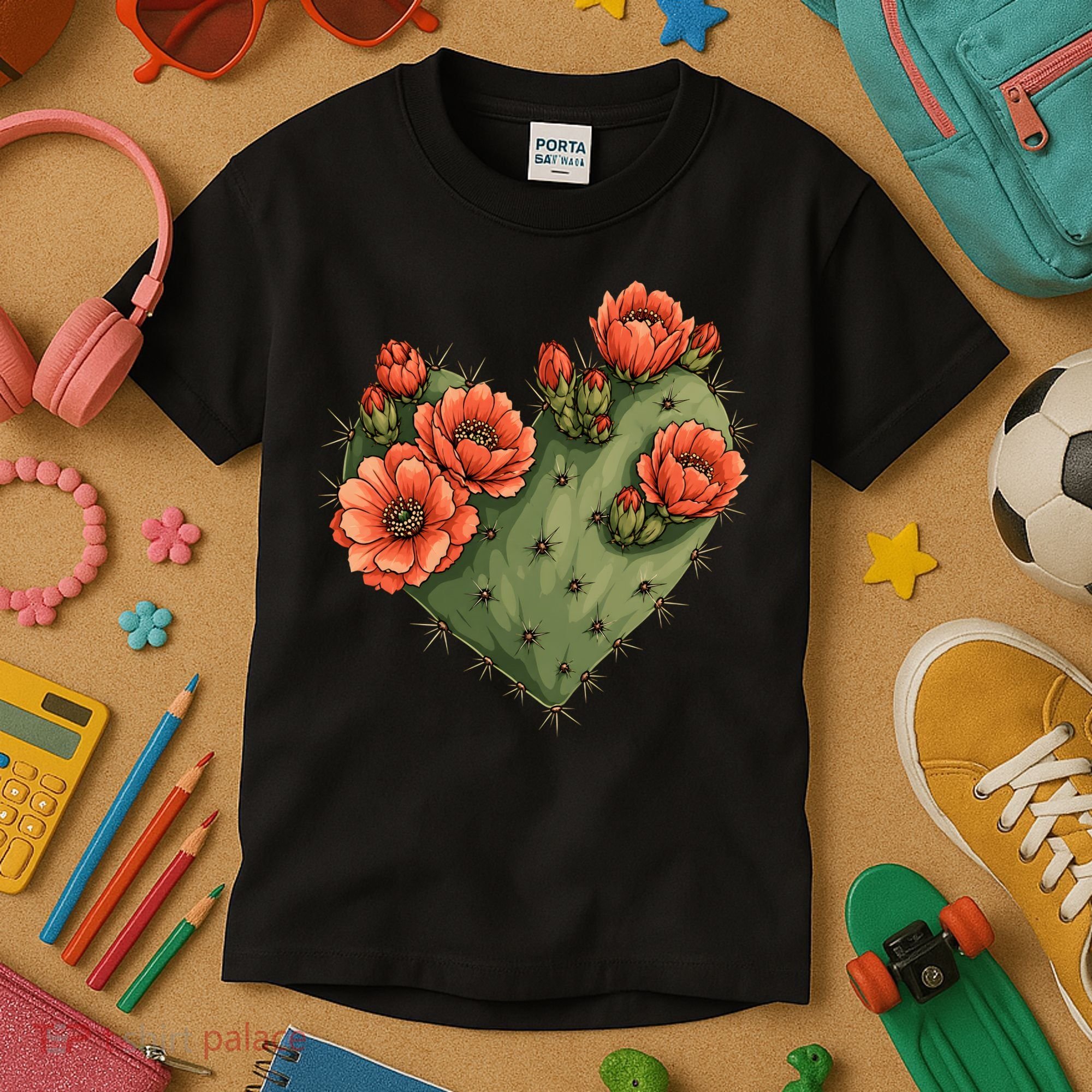 Heart Cactus Red Flower Kids T-Shirt
