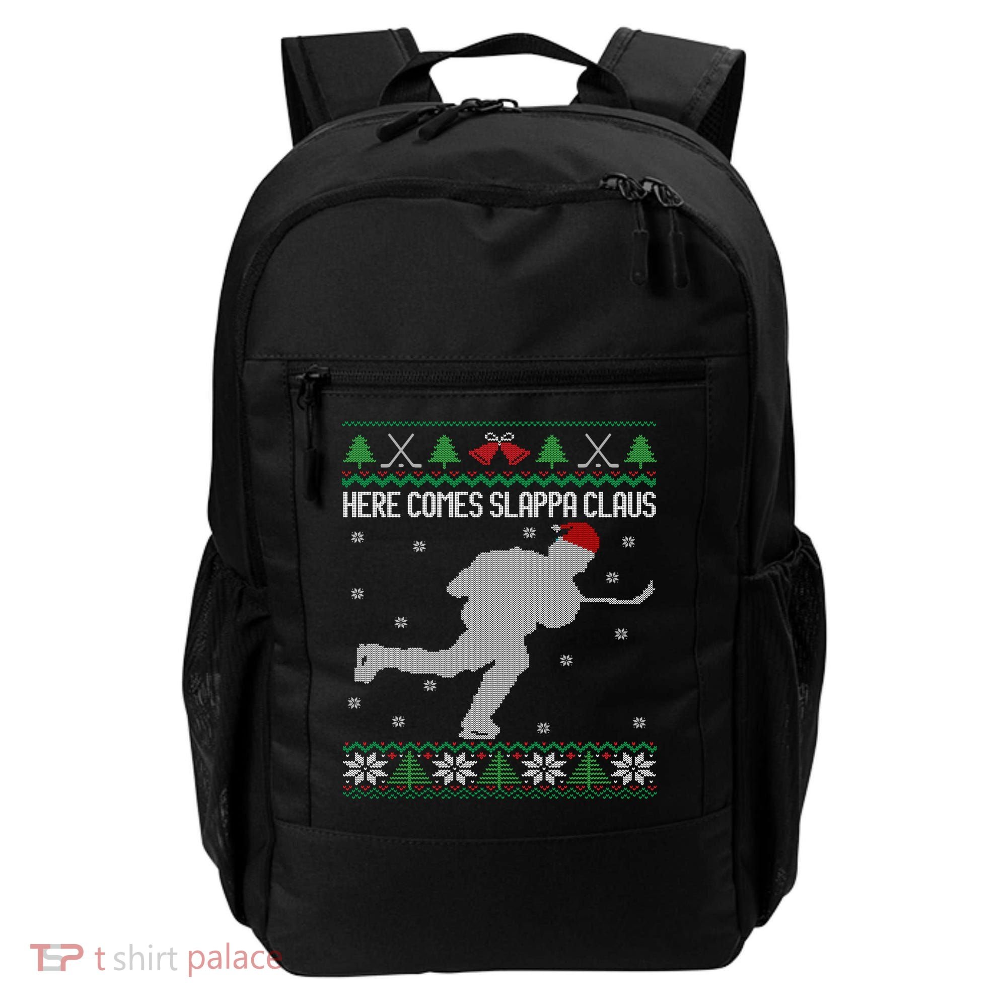 Here Comes Slappa Claus Slap Shot Ice Hockey Ugly Christmas Funny Gift Backpack