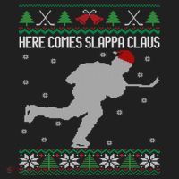 Here Comes Slappa Claus Slap Shot Ice Hockey Ugly Christmas Funny Gift Golf Towel thumb 3