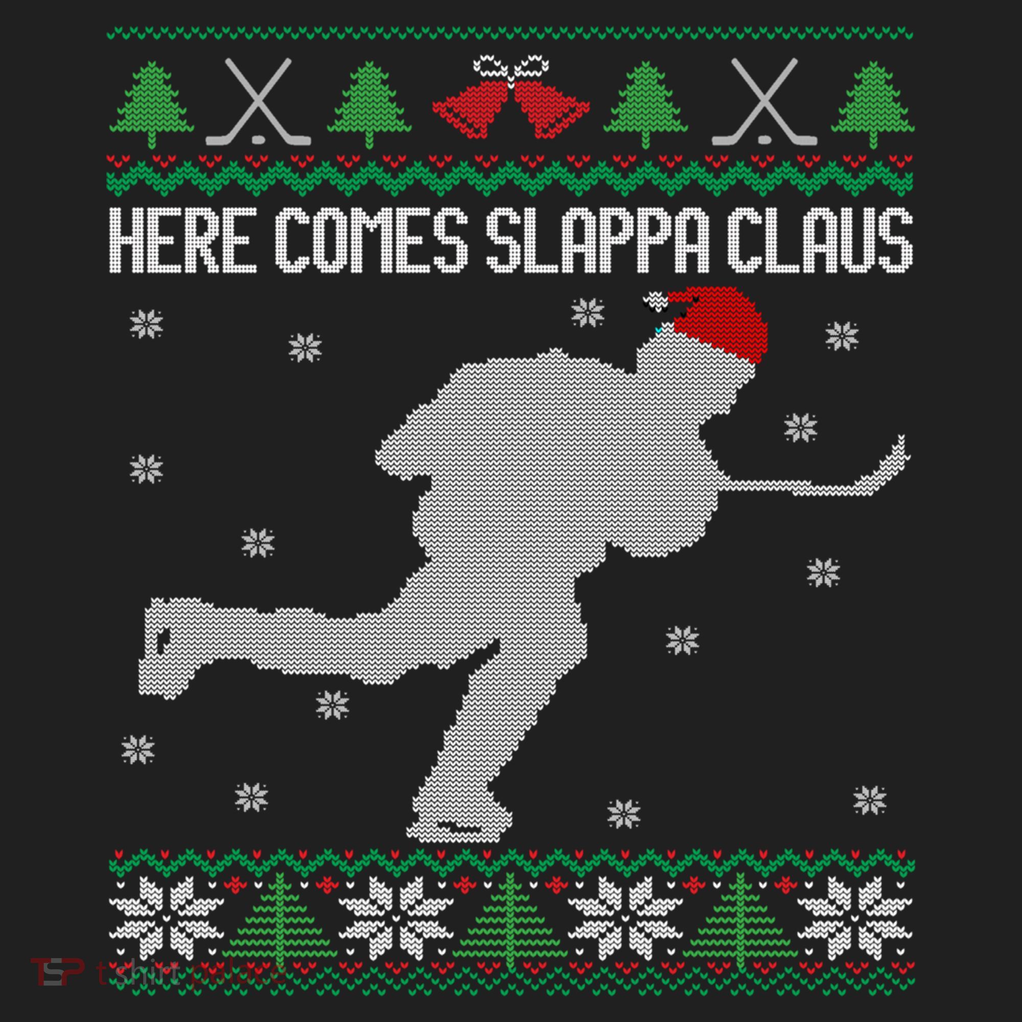 Here Comes Slappa Claus Slap Shot Ice Hockey Ugly Christmas Funny Gift Golf Towel