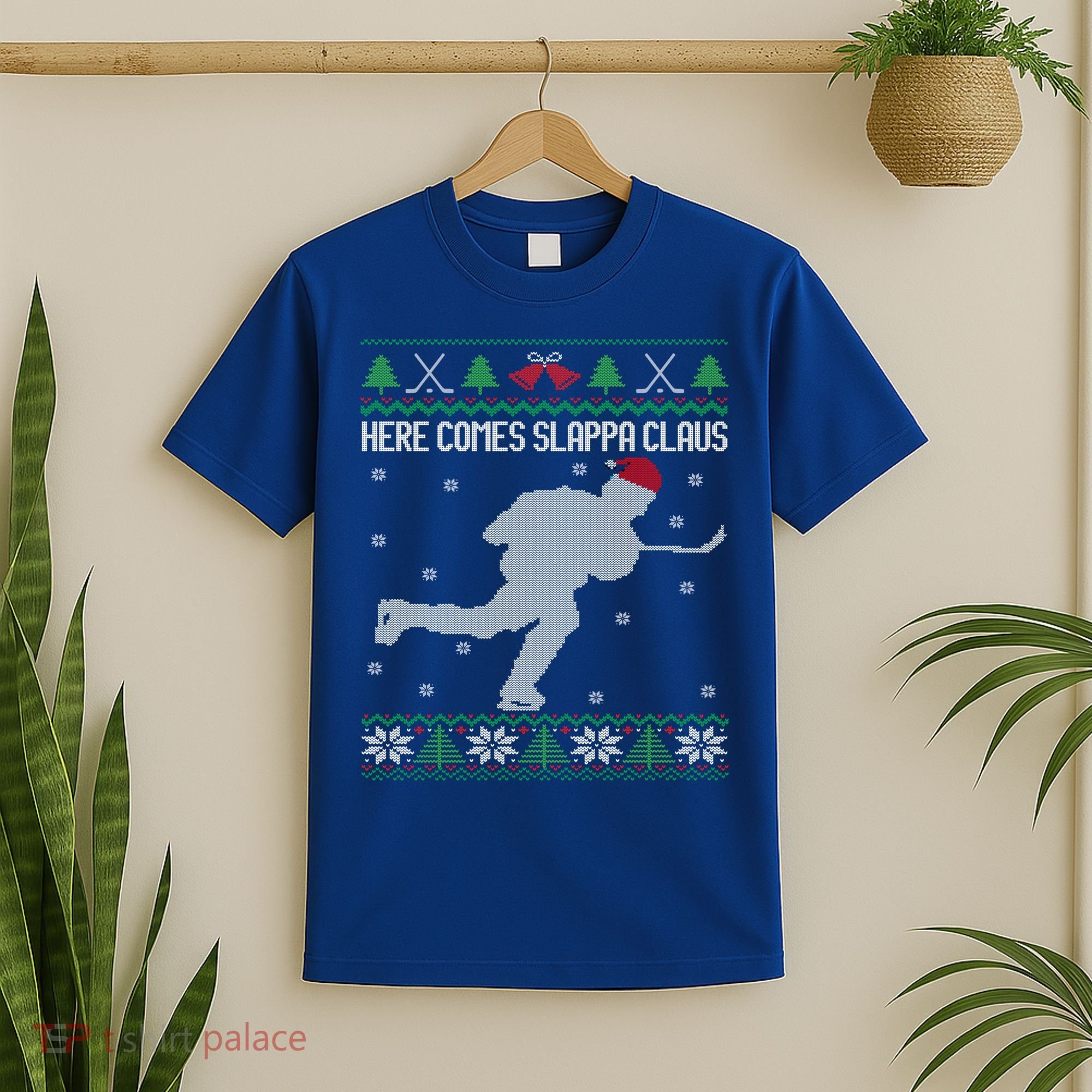 Here Comes Slappa Claus Slap Shot Ice Hockey Ugly Christmas Funny Gift T-Shirt