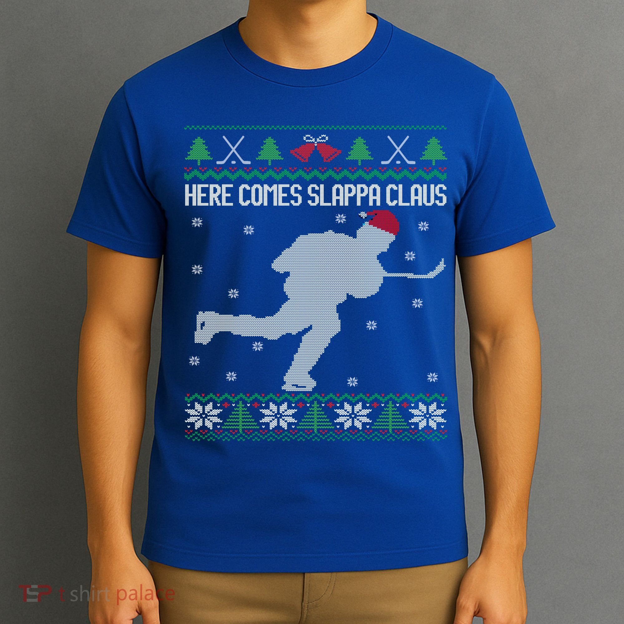 Here Comes Slappa Claus Slap Shot Ice Hockey Ugly Christmas Funny Gift T-Shirt