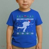 Here Comes Slappa Claus Slap Shot Ice Hockey Ugly Christmas Funny Gift Toddler T-Shirt thumb 2