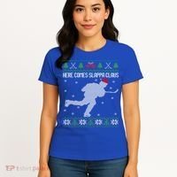 Here Comes Slappa Claus Slap Shot Ice Hockey Ugly Christmas Funny Gift Women's T-Shirt thumb 4