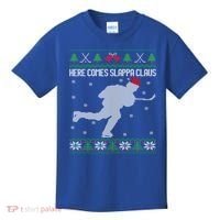Here Comes Slappa Claus Slap Shot Ice Hockey Ugly Christmas Funny Gift Kids T-Shirt thumb 0