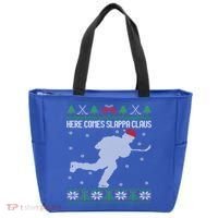 Here Comes Slappa Claus Slap Shot Ice Hockey Ugly Christmas Funny Gift Tote Bag thumb 0