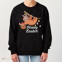 Happy Cute Sloth With Bunny Ears Egg Hunting Easter Sloth Women's Sweatshirt thumb 0