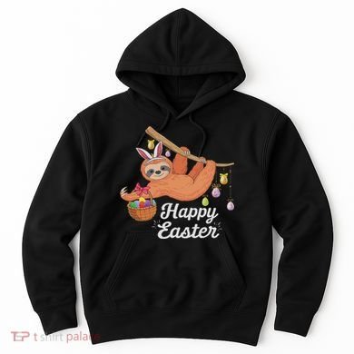 Happy Cute Sloth With Bunny Ears Egg Hunting Easter Sloth Hoodie