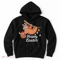 Happy Cute Sloth With Bunny Ears Egg Hunting Easter Sloth Hoodie thumb 0
