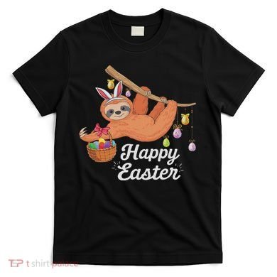 Happy Cute Sloth With Bunny Ears Egg Hunting Easter Sloth T-Shirt