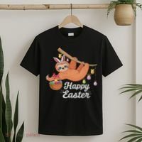 Happy Cute Sloth With Bunny Ears Egg Hunting Easter Sloth T-Shirt thumb 2