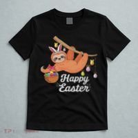 Happy Cute Sloth With Bunny Ears Egg Hunting Easter Sloth T-Shirt thumb 5