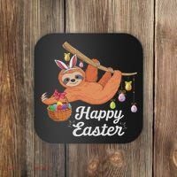Happy Cute Sloth With Bunny Ears Egg Hunting Easter Sloth Coaster thumb 0