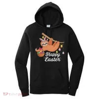 Happy Cute Sloth With Bunny Ears Egg Hunting Easter Sloth Women's Hoodie thumb 0