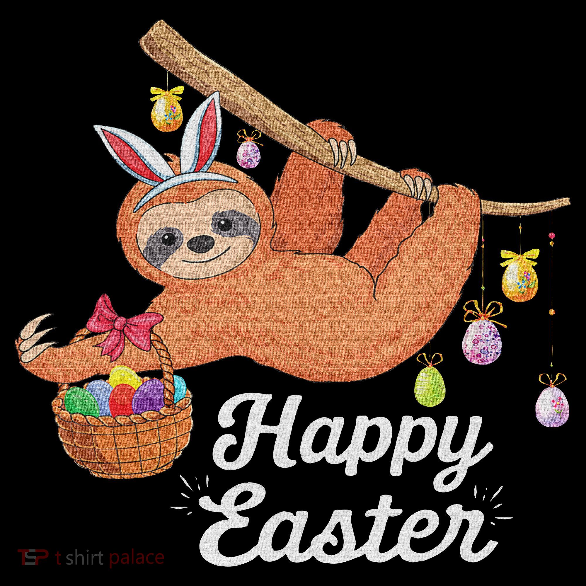 Happy Cute Sloth With Bunny Ears Egg Hunting Easter Sloth Ornament
