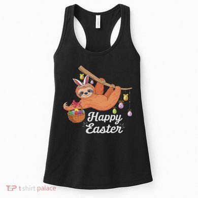 Happy Cute Sloth With Bunny Ears Egg Hunting Easter Sloth Women's Tank Top