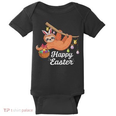 Happy Cute Sloth With Bunny Ears Egg Hunting Easter Sloth Baby Bodysuit