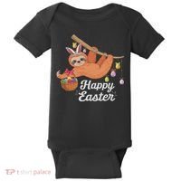 Happy Cute Sloth With Bunny Ears Egg Hunting Easter Sloth Baby Bodysuit thumb 0