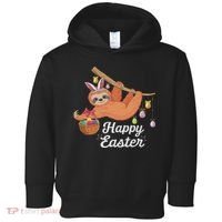 Happy Cute Sloth With Bunny Ears Egg Hunting Easter Sloth Toddler Hoodie thumb 0