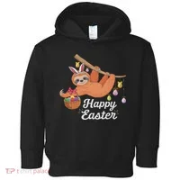 Happy Cute Sloth With Bunny Ears Egg Hunting Easter Sloth Toddler Hoodie thumb 0