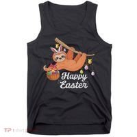 Happy Cute Sloth With Bunny Ears Egg Hunting Easter Sloth Tank Top thumb 0