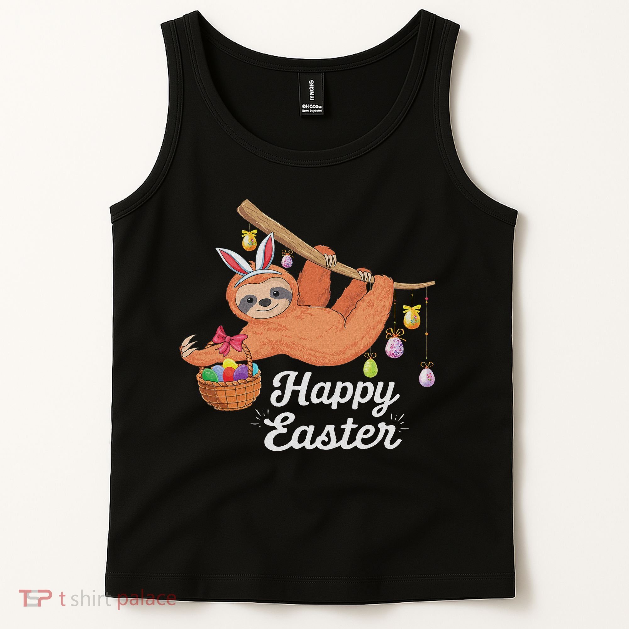 Happy Cute Sloth With Bunny Ears Egg Hunting Easter Sloth Tank Top