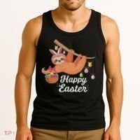 Happy Cute Sloth With Bunny Ears Egg Hunting Easter Sloth Tank Top thumb 3