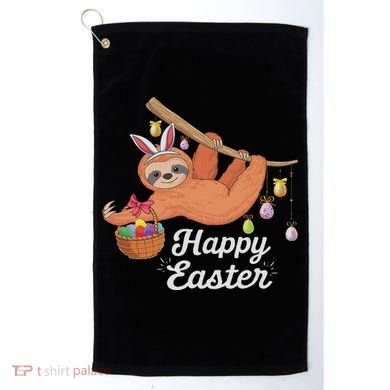 Happy Cute Sloth With Bunny Ears Egg Hunting Easter Sloth Golf Towel