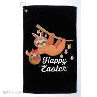 Happy Cute Sloth With Bunny Ears Egg Hunting Easter Sloth Golf Towel thumb 0