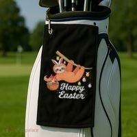 Happy Cute Sloth With Bunny Ears Egg Hunting Easter Sloth Golf Towel thumb 2