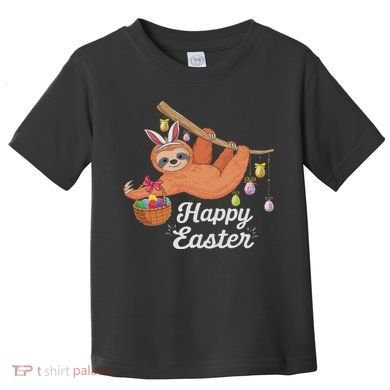 Happy Cute Sloth With Bunny Ears Egg Hunting Easter Sloth Toddler T-Shirt