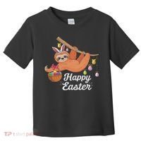 Happy Cute Sloth With Bunny Ears Egg Hunting Easter Sloth Toddler T-Shirt thumb 0