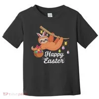 Happy Cute Sloth With Bunny Ears Egg Hunting Easter Sloth Toddler T-Shirt thumb 0