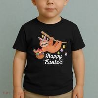 Happy Cute Sloth With Bunny Ears Egg Hunting Easter Sloth Toddler T-Shirt thumb 2